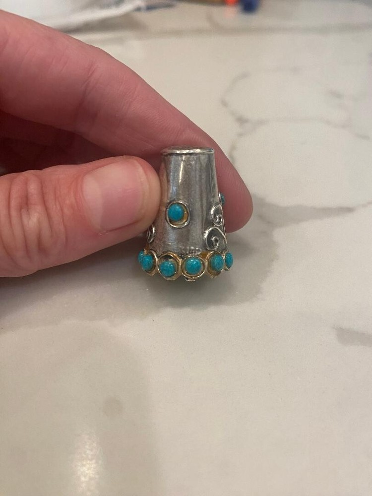 Vintage Mexico sterling silver & turquoise Thimble 