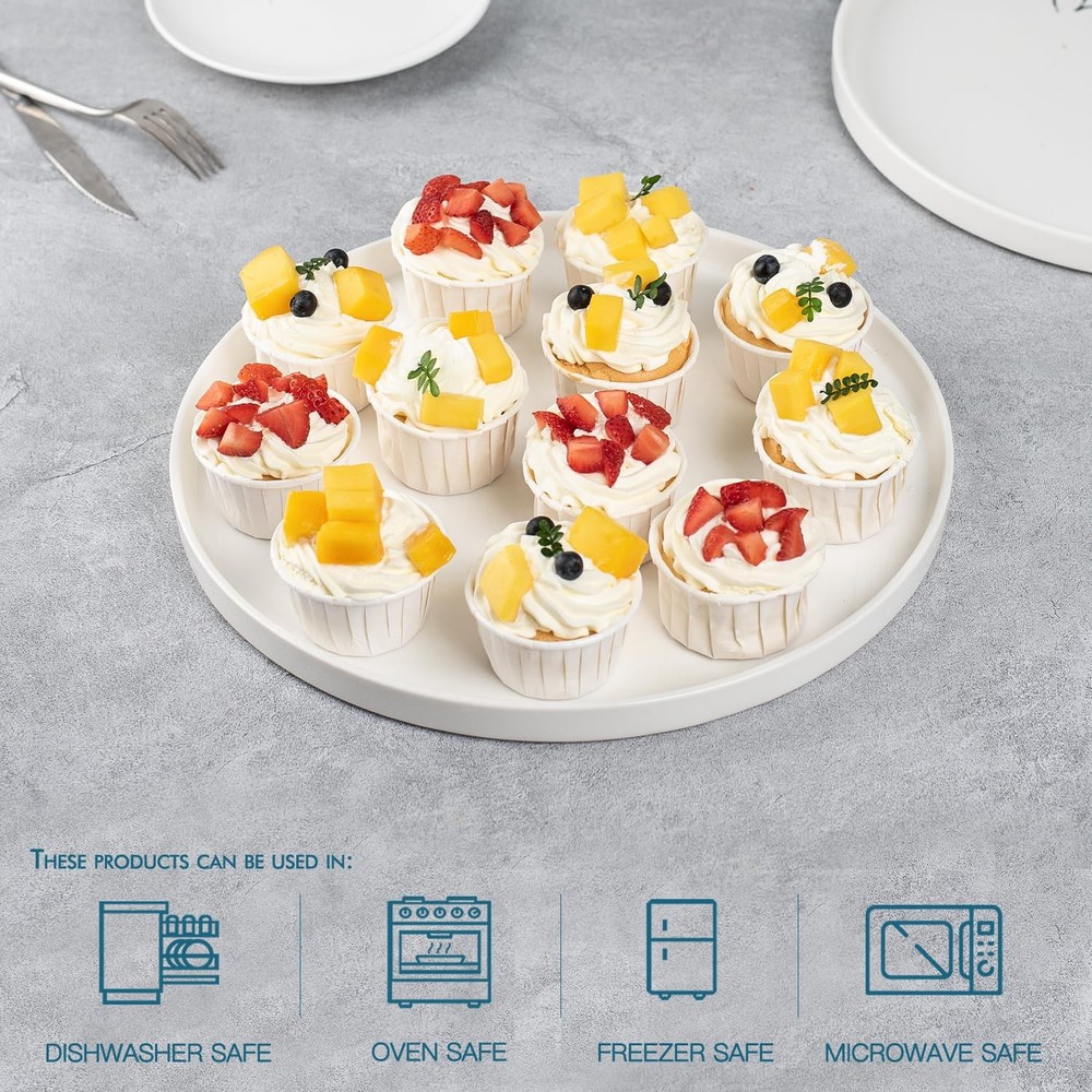12" Ceramic Serving Trays, 3 Packs Round Platters, Large, White