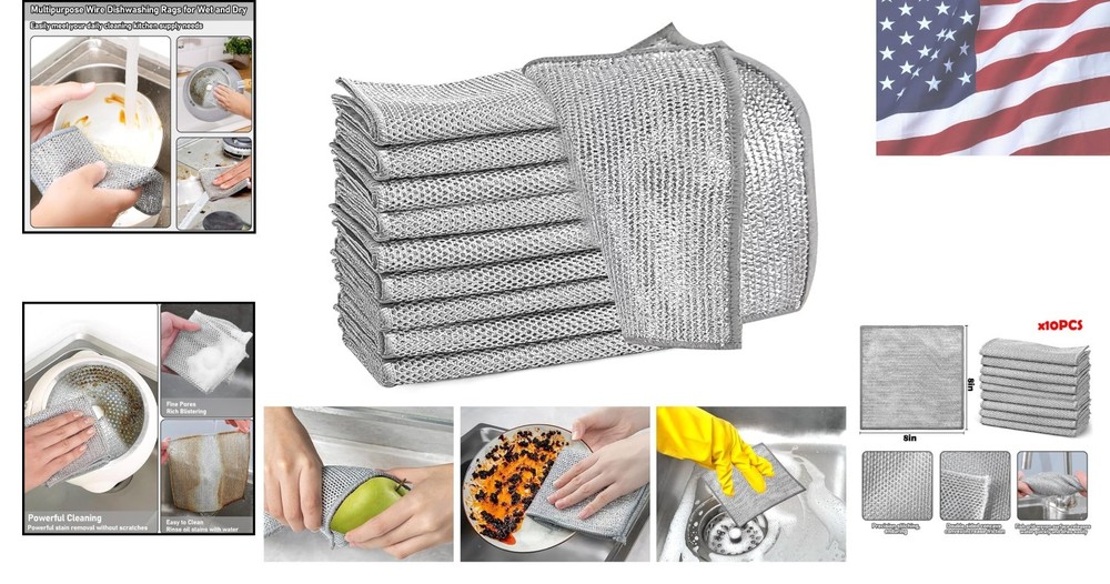 10 Pcs Non-Scratch Wire Dishwashing Rags - Elegant & Practical Kitchen Solution