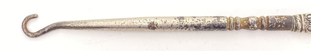 Vintage Sterling Silver Handle Button Hook 7.75” Victorian - Stainless Hook