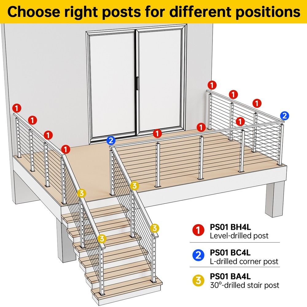 Muzata 4Pack 42"x2"x2" Cable Railing Post for Adjustable Top 25-35 Degrees PS01