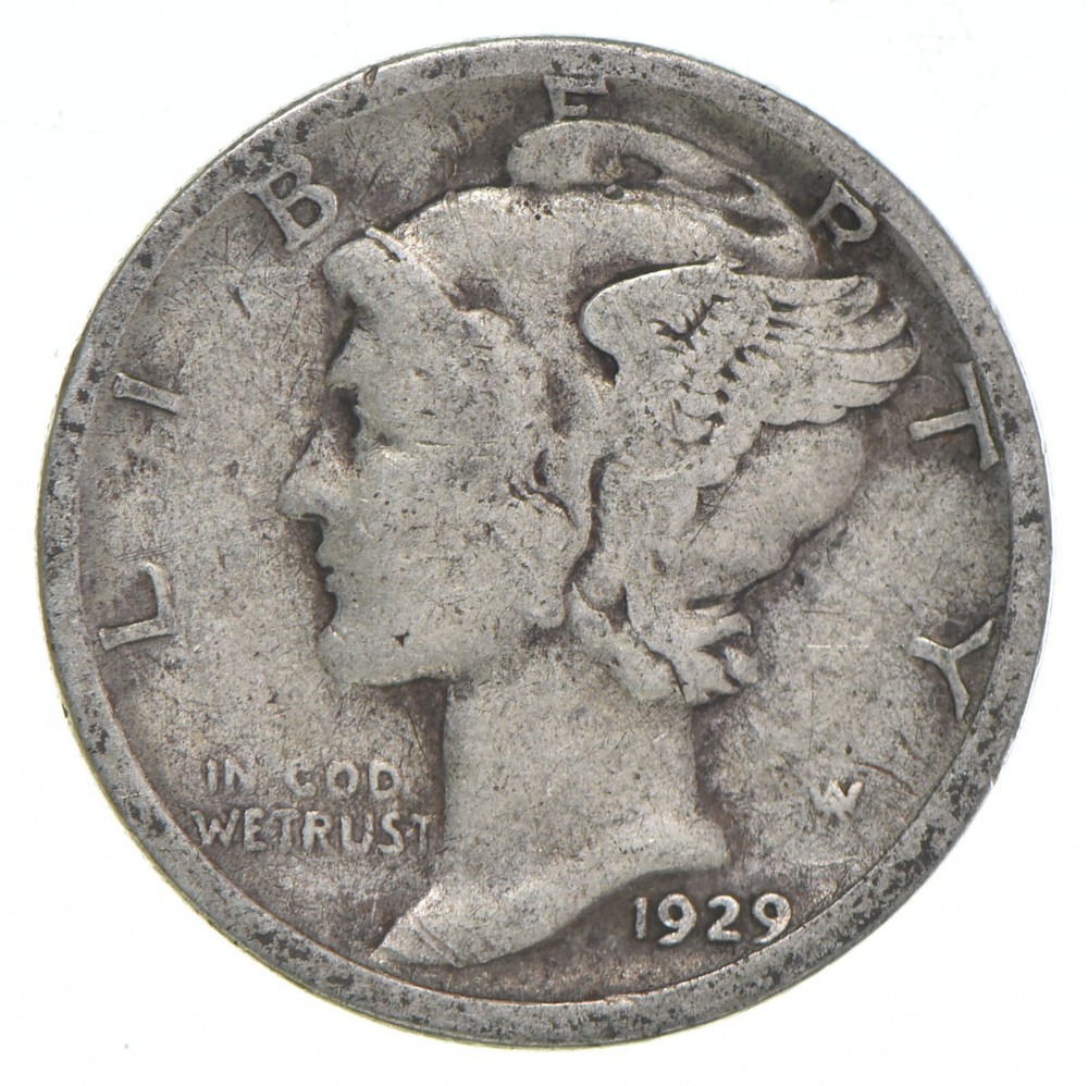 VG+ 1929-S Mercury 90% Silver Dime