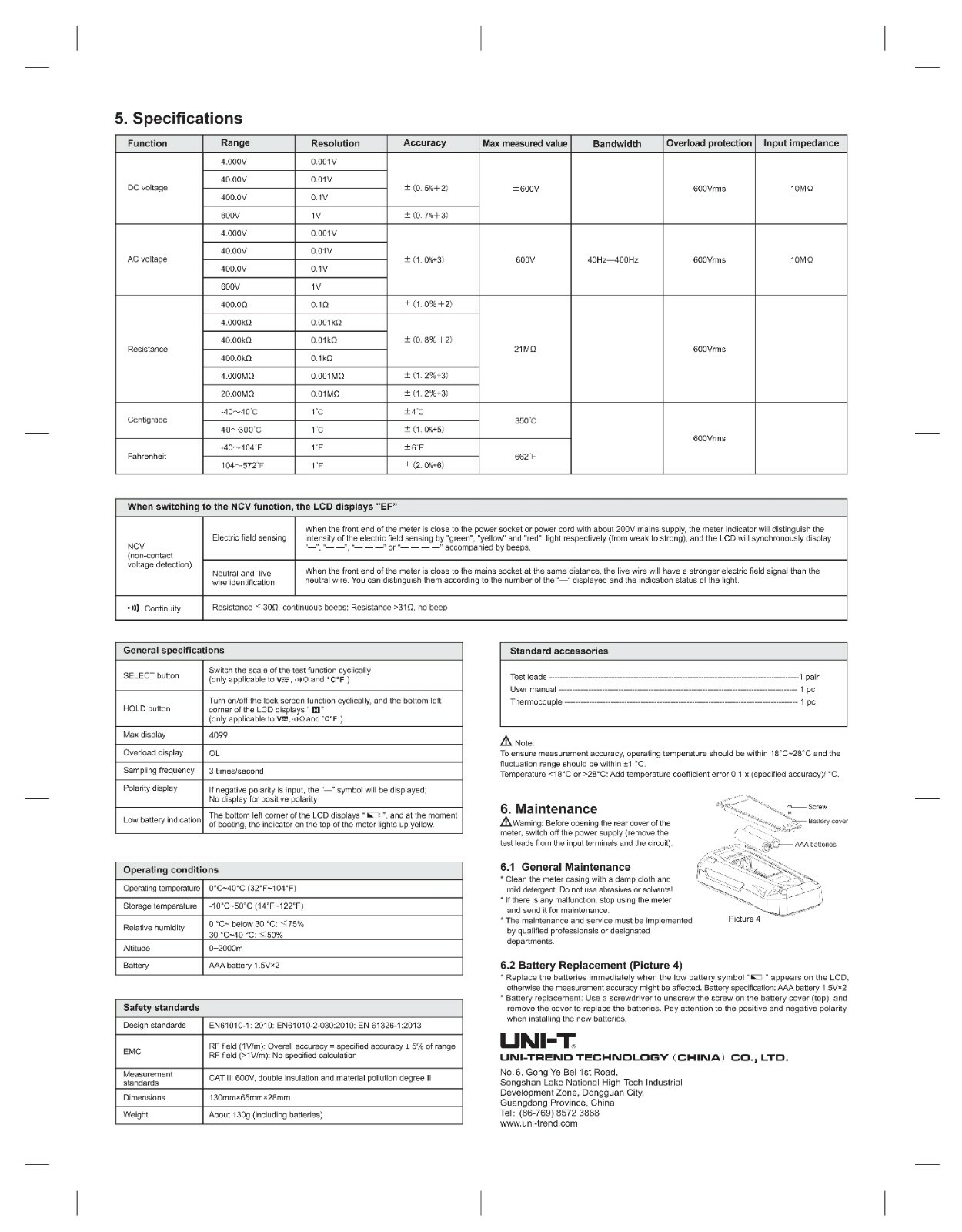 UNI-T Mini Digital multimeter AC DC Voltmeter Ohmmeter Temperature NCV Test EBTN