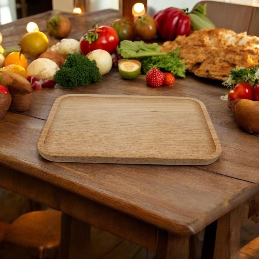 2 Pack Solid Wood Serving Platters Trays Natural Edge Rectangular 10x7 Inch