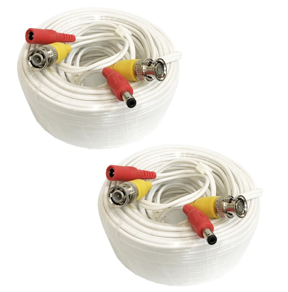 *Lot 2 x 60Ft White HD Video Power Security Camera Cable for CCTV DVR System