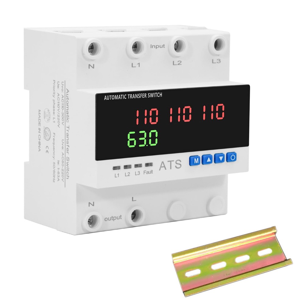 63A AC110V/120V 3-Phase Automatic Transfer Switch with 4 Digits LED...