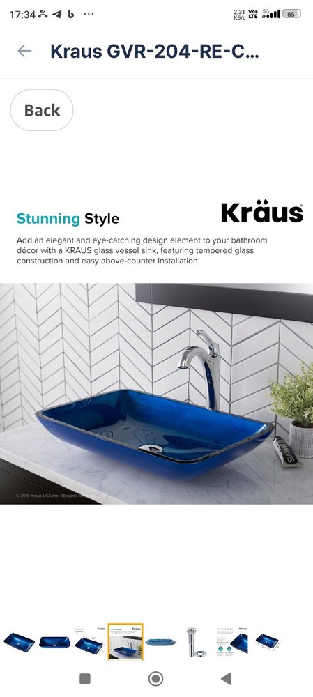 Kraus GVR-204-RE-CH Tempered glass/Solid brass Above counter Rectangular...