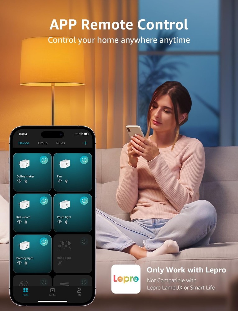 Lepro P1 Smart Plug Mini 15A, Smart WiFi Bluetooth Outlets Work with Alexa & ...