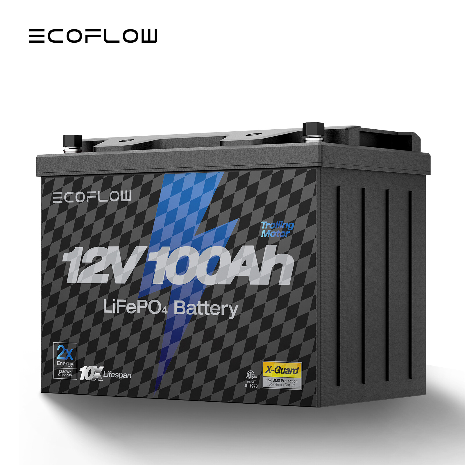 EcoFlow 12V 100Ah LiFePO4 Deep Cycle Lithium Battery BMS For RVs Trolling Motor
