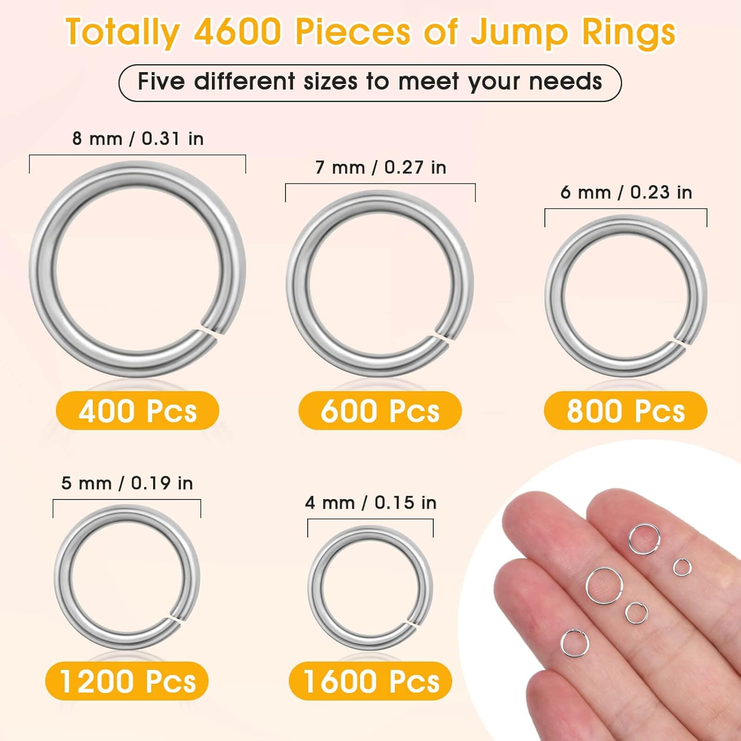 4600 Pcs Stainless Steel Open Jump Rings for Jewelry Making DIY Crafts Necklaces