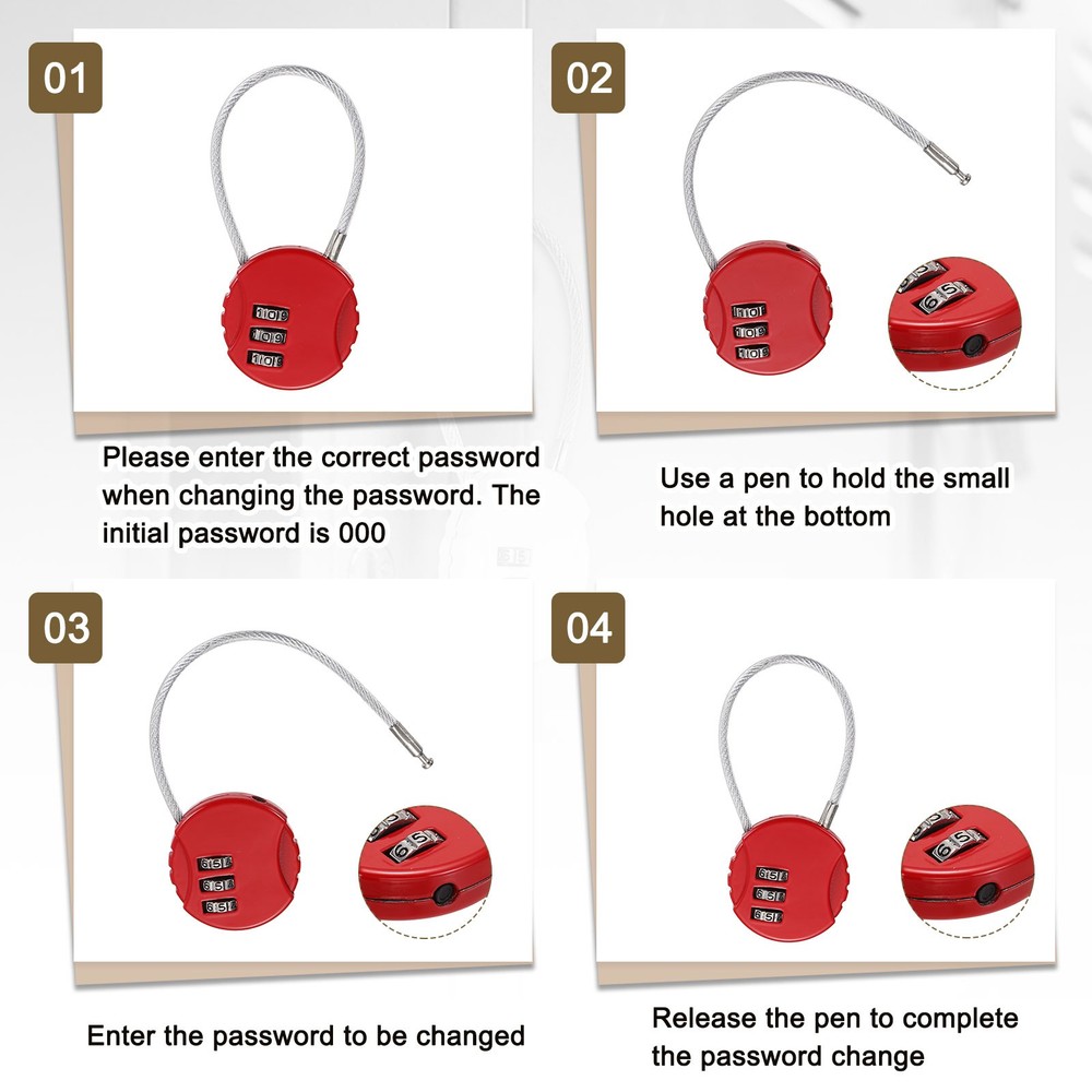 1-Pack Combination Padlock, 4 Digit 20 in Cable Luggage Lock [Red]