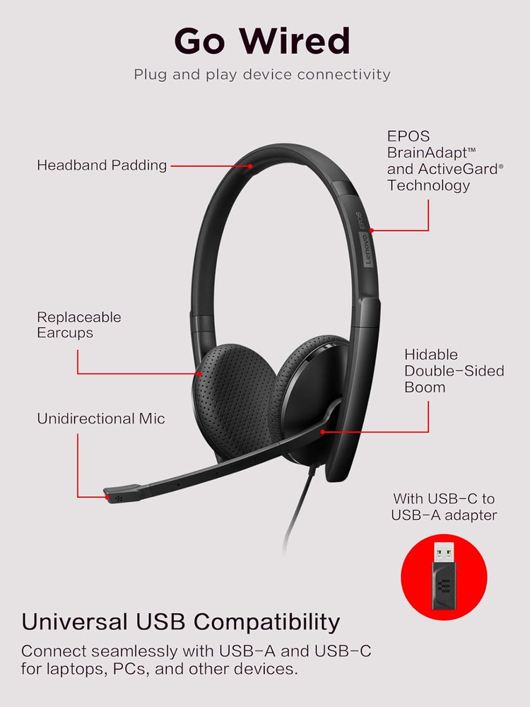 Wired Voip Headset (UC) with EPOS Brainadapt & Activegard Technology, Zoom Certi