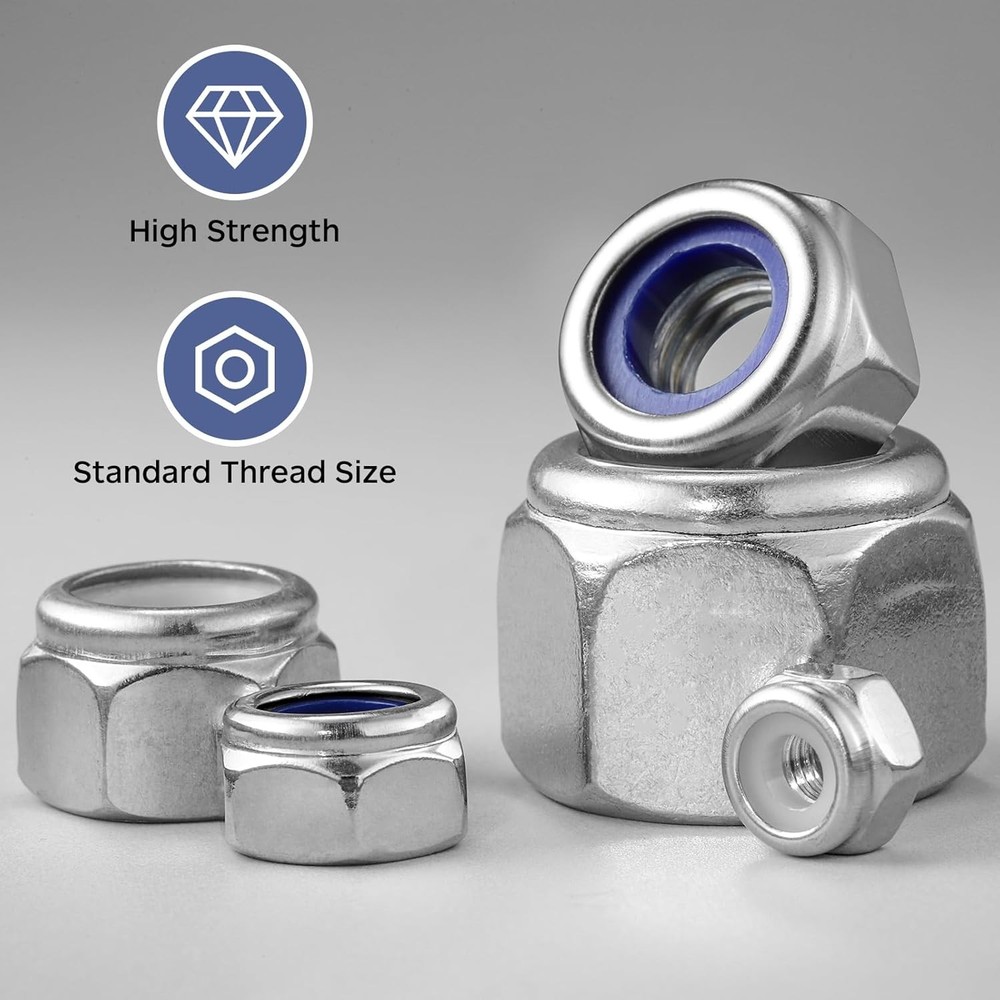 10Pcs 1/2-13 Lock Nuts, Nylon Insert Locknuts 304 Stainless 1/2-13, Silver