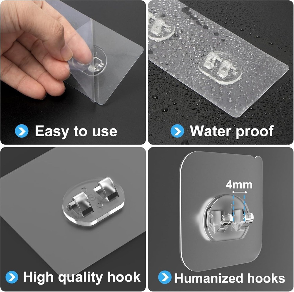 14 Transparent Adhesive Hooks - Durable, Waterproof, No Drill Storage Solution