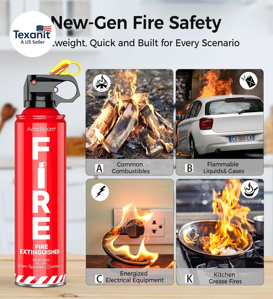 2-Pack Fire Extinguisher for Home, Kitchen, Car, and Grill with Mounting Bracket