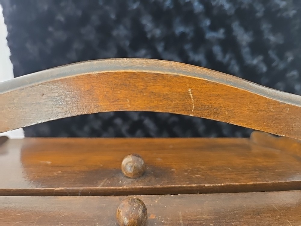 Vintage Wood Sewing Box hinged Flip Lid knobs Handle Primitive Colonial Caddy