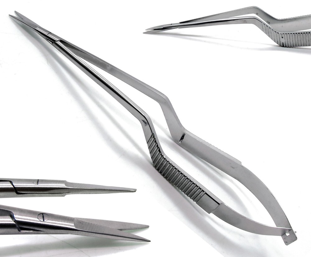 2 Pcs Yasargil Micro Scissors 7.5" Sharp/Sharp Straight Upward Curved Surgical