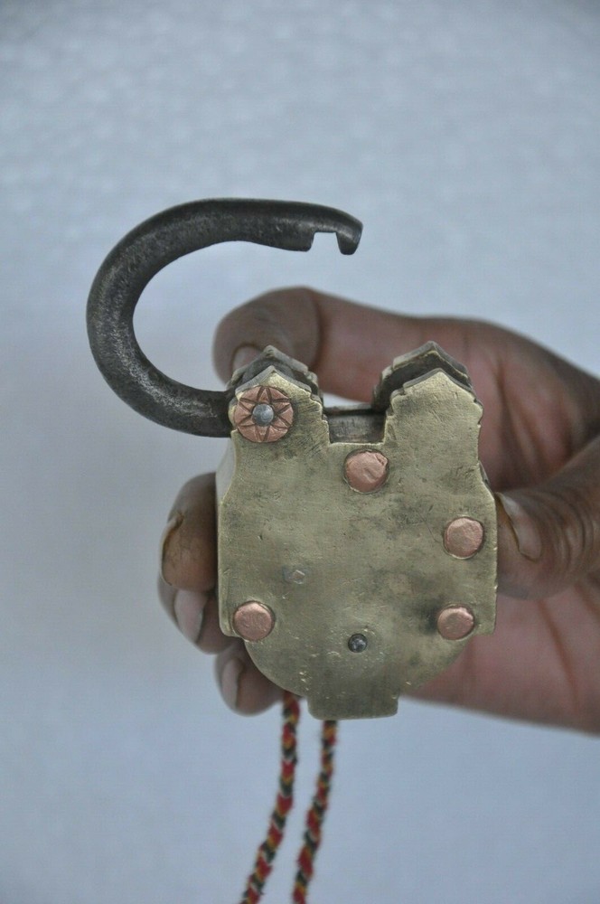 Vintage Brass Handcrafted Push Button Solid Heavy Padlock