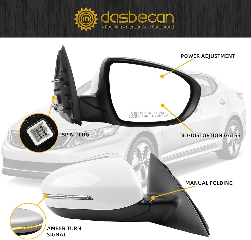 Dasbecan Passenger Side Mirror Compatible with 2011 2012 2013 Right, white