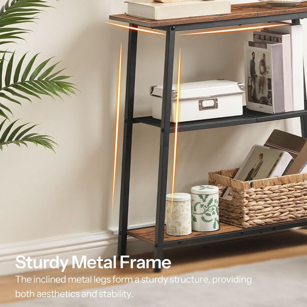 Narrow Console Table, 3-Tier Small Entryway Table with Storage Shelves, Behin...