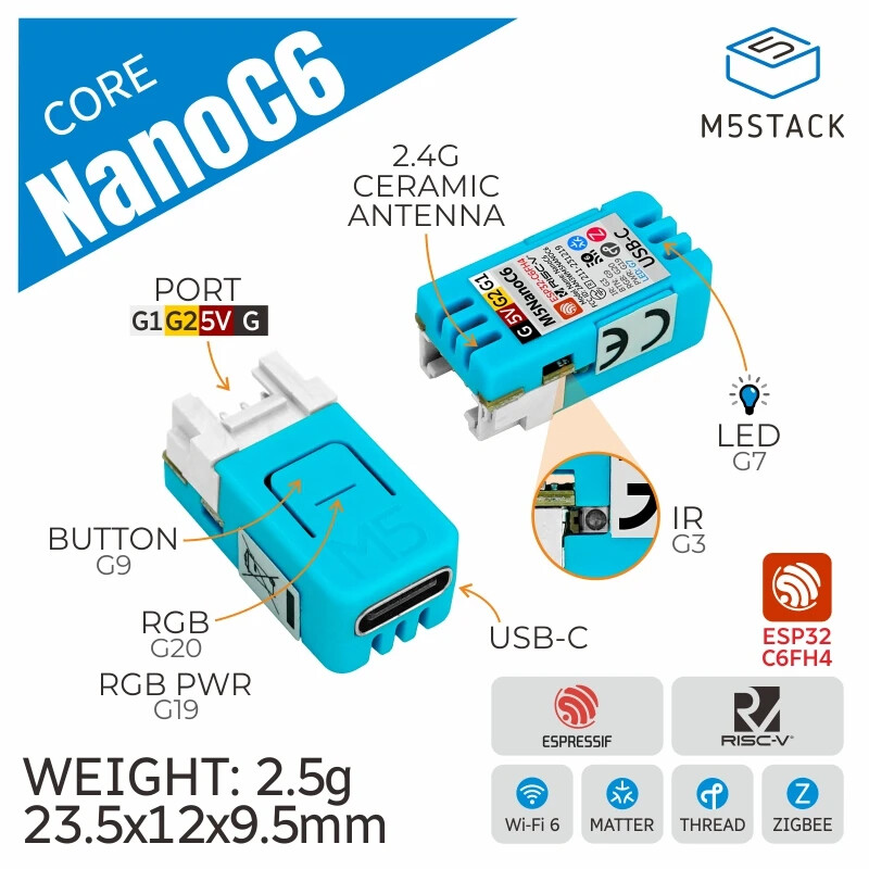 M5Stack Official NanoC6 Micro Low Power IoT IoT Development Board ESP32-C6FH4