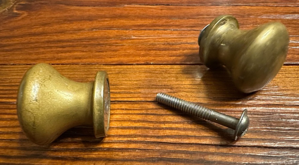 Vintage Heavy Solid Brass Round Knobs - Pair from Drawer Cabinet - Great Shape