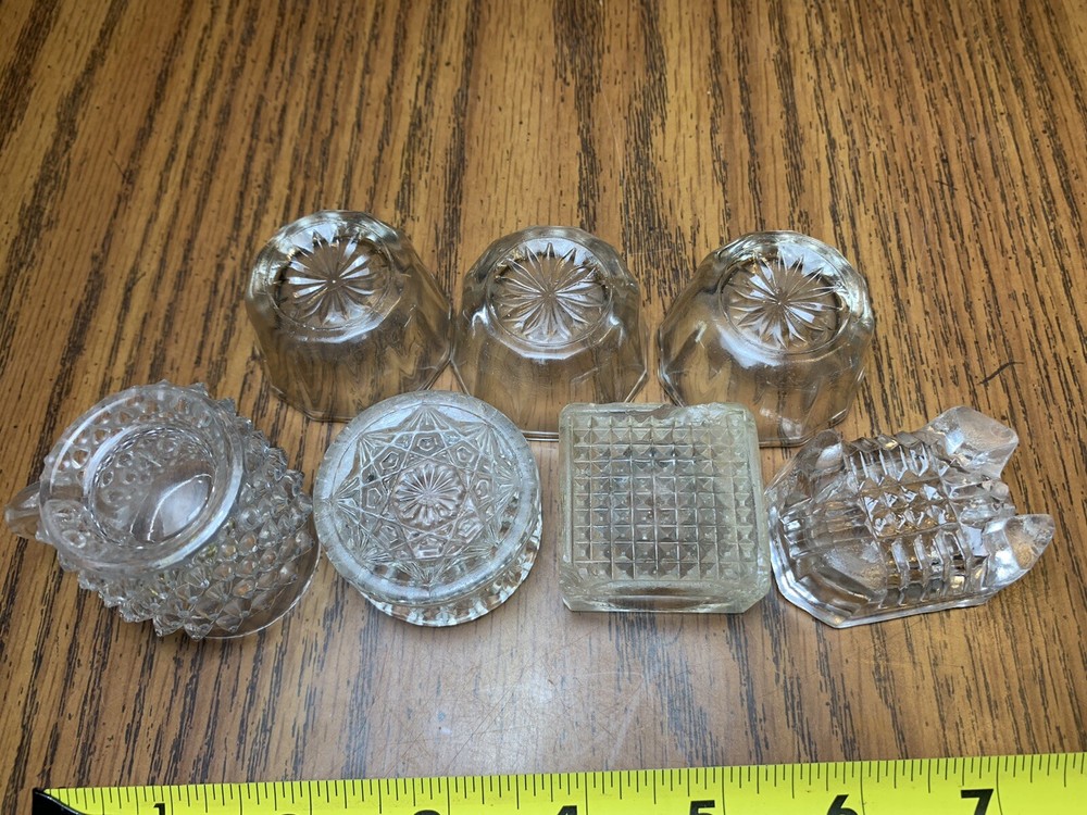 7 Antique Glass Open Table Salts Pressed Glass EAPG