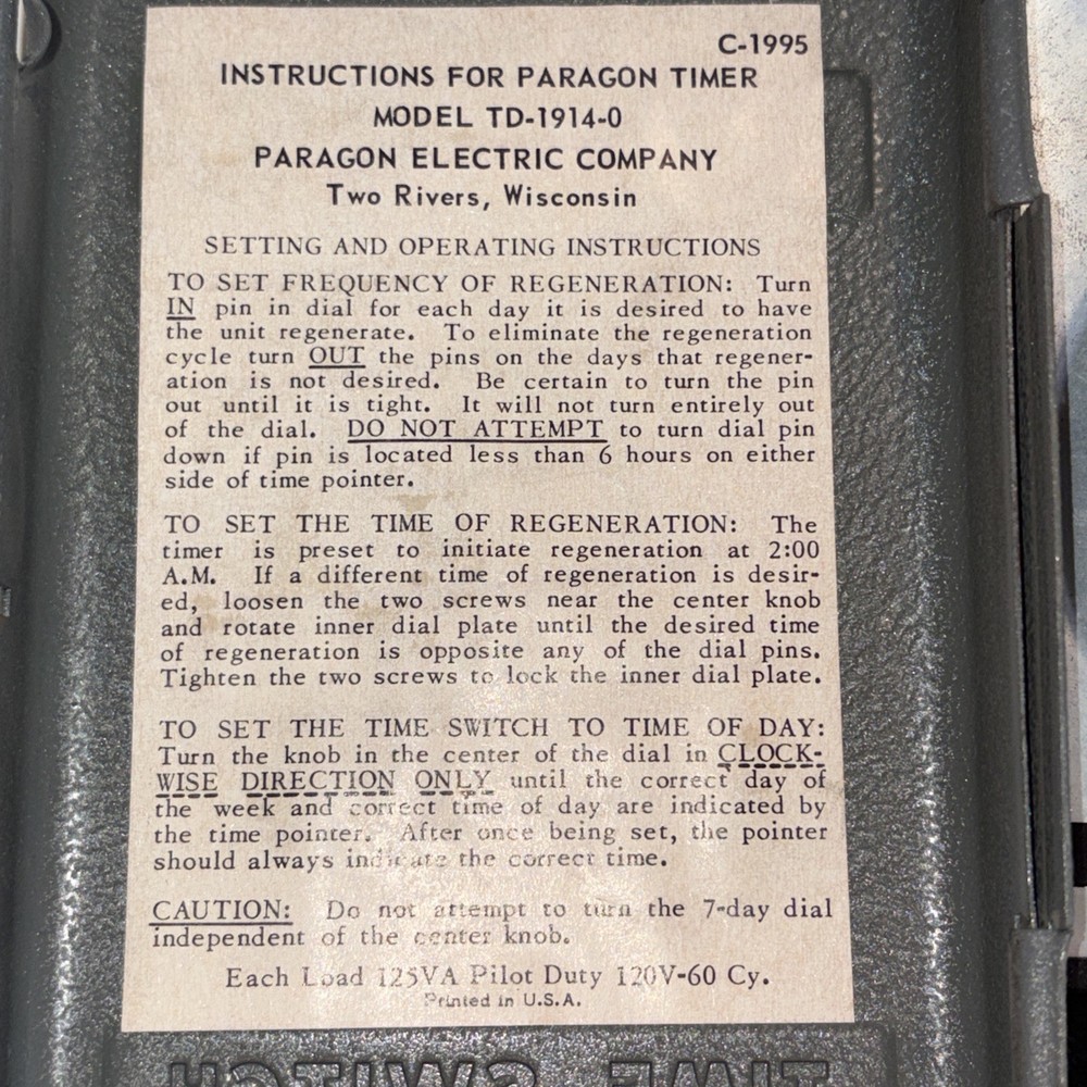 Paragon Time Switch Model TD-1914-0 TESTED PREOWNED Good Condition