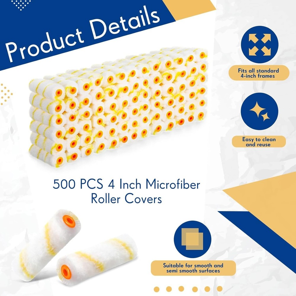 4 Inch Paint Roller Covers, 500 Pcs Bulk Microfiber for Home Renovation Needs