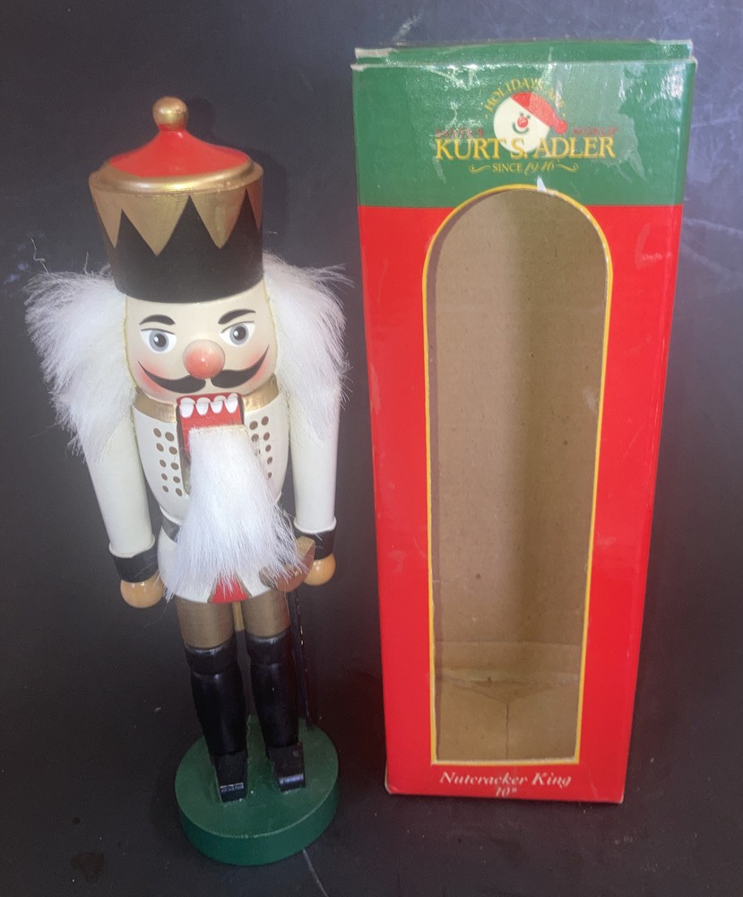 Kurt Adler Christmas Nutcracker 10" Original Box White Gold