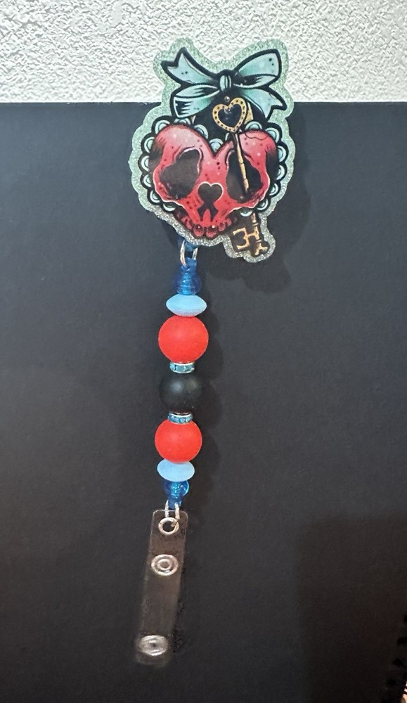 Beaded Name Badge Holder. Retractable.