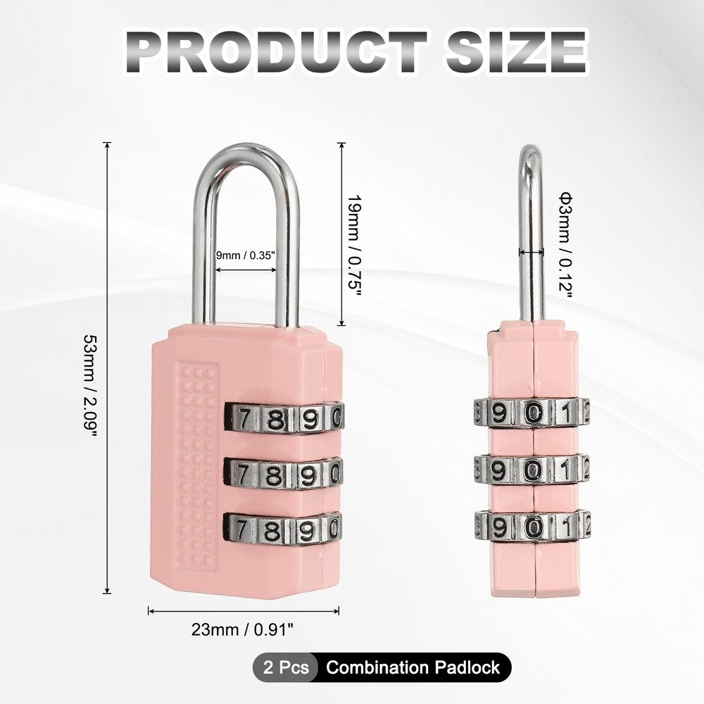 Combination Padlock (Small, Pink)(2 Pcs), 3-Digit Shackle Code Locks