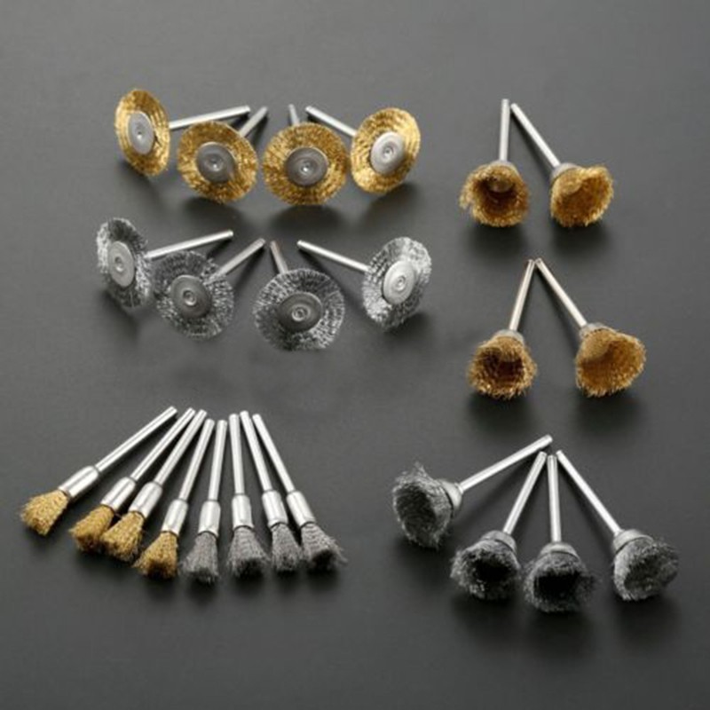 24pcs Soft Rotary Tool Brass Wire Brush Cleaning Polishing Dusting Set Element