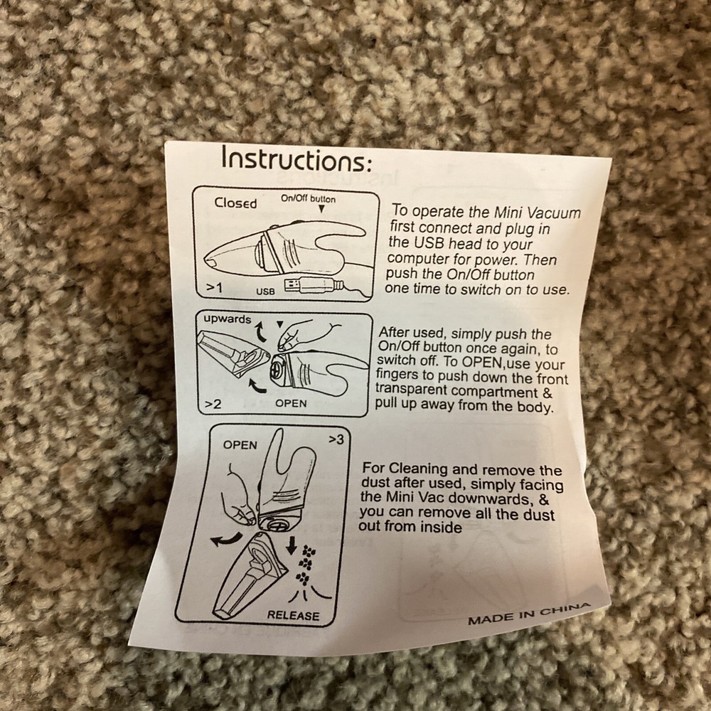 Mini Vacuum Original Workshop Mini Computer USB Enabled Brush Attachment NEW