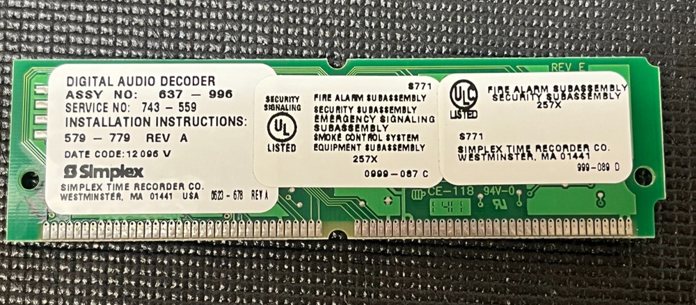 Simplex 4100 637-996 Audio Decoder 566-223 Module