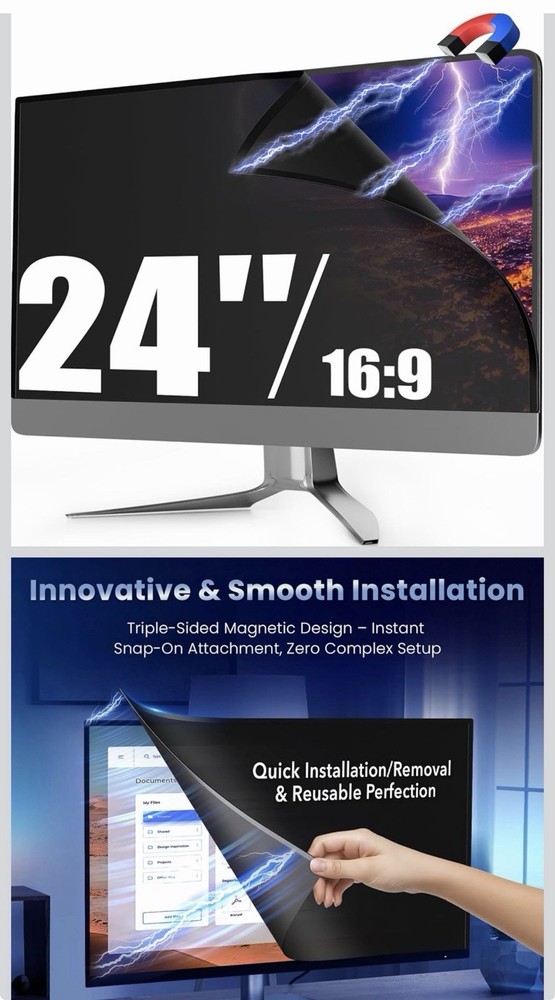 2 Pack Hidden Design Magnetic Computer Privacy Screen 24 inch, Removable Screen