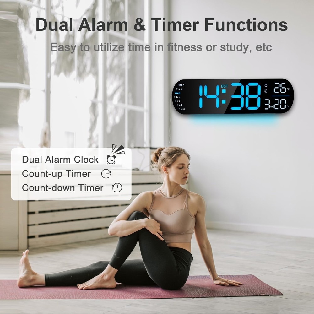 13.7" Digital Wall Clock Large Display with Remote Control, LED Large Digital...