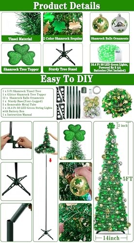 Timer & Shamrock - St Patricks Day Decorations, 5Ft Lighted St Patricks Green