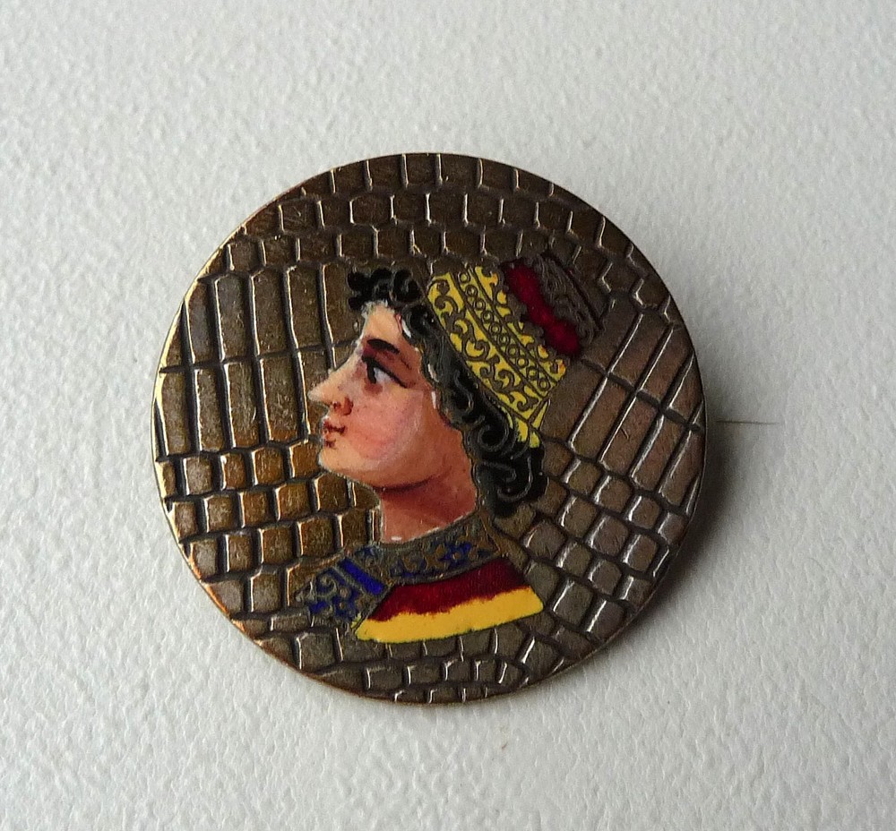 LARGE ANTIQUE HAND PAINTED ENAMEL BUTTON LORENZO