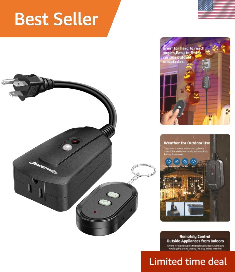 Outdoor Wireless Light Switch – 15 Amp Remote Control Outlet with 100ft Range