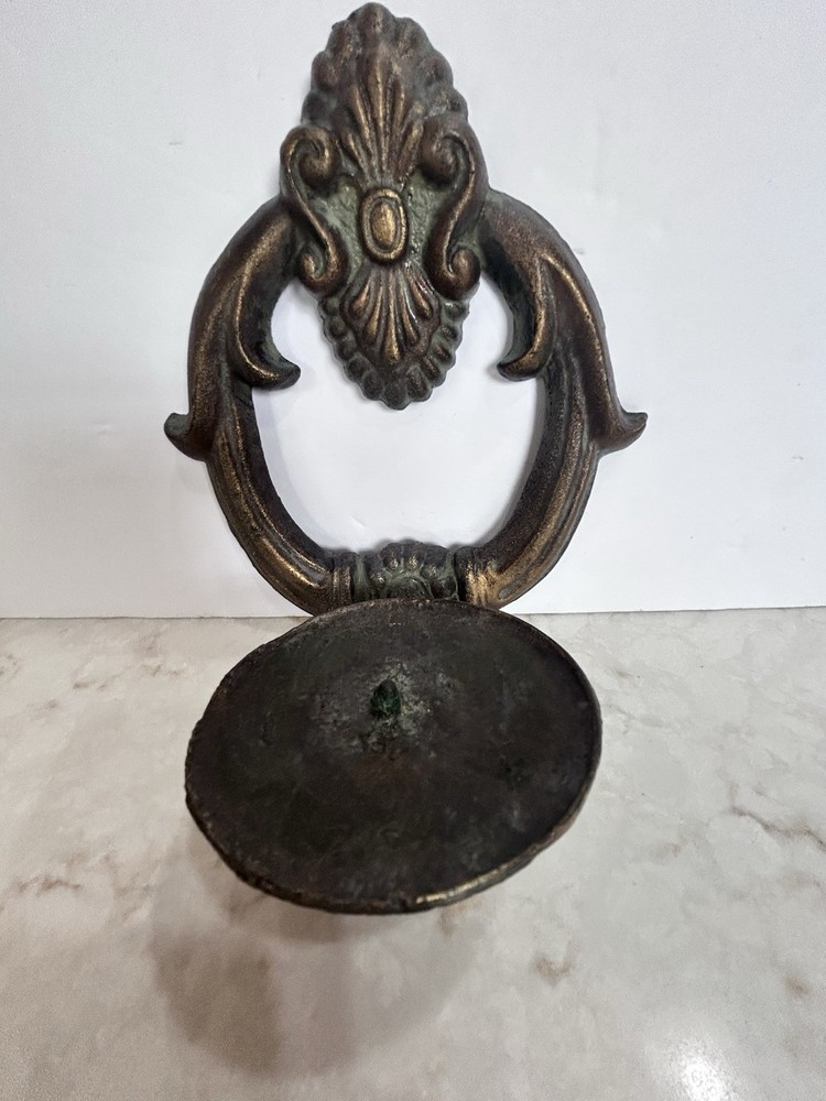 Cast Iron Ornate Gilded Hanging Candle Sconce 6”x7”