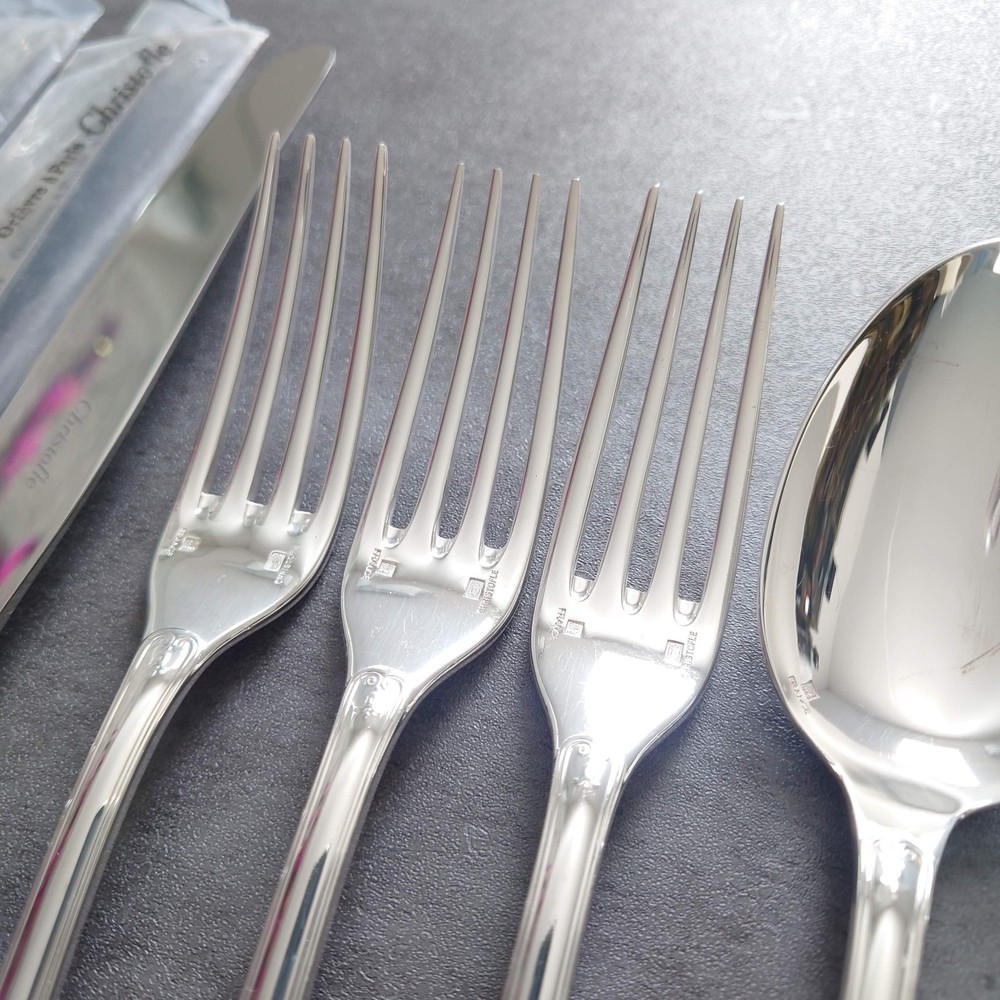 Christofle Malmaison 9pcs Silverplate Flatware Table Knife Fork Spoon Excellent