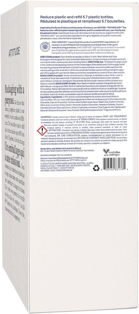 Eco-Friendly 135.3 Fl Oz Dish Soap Refill, Plant-Based Grapefruit Formula