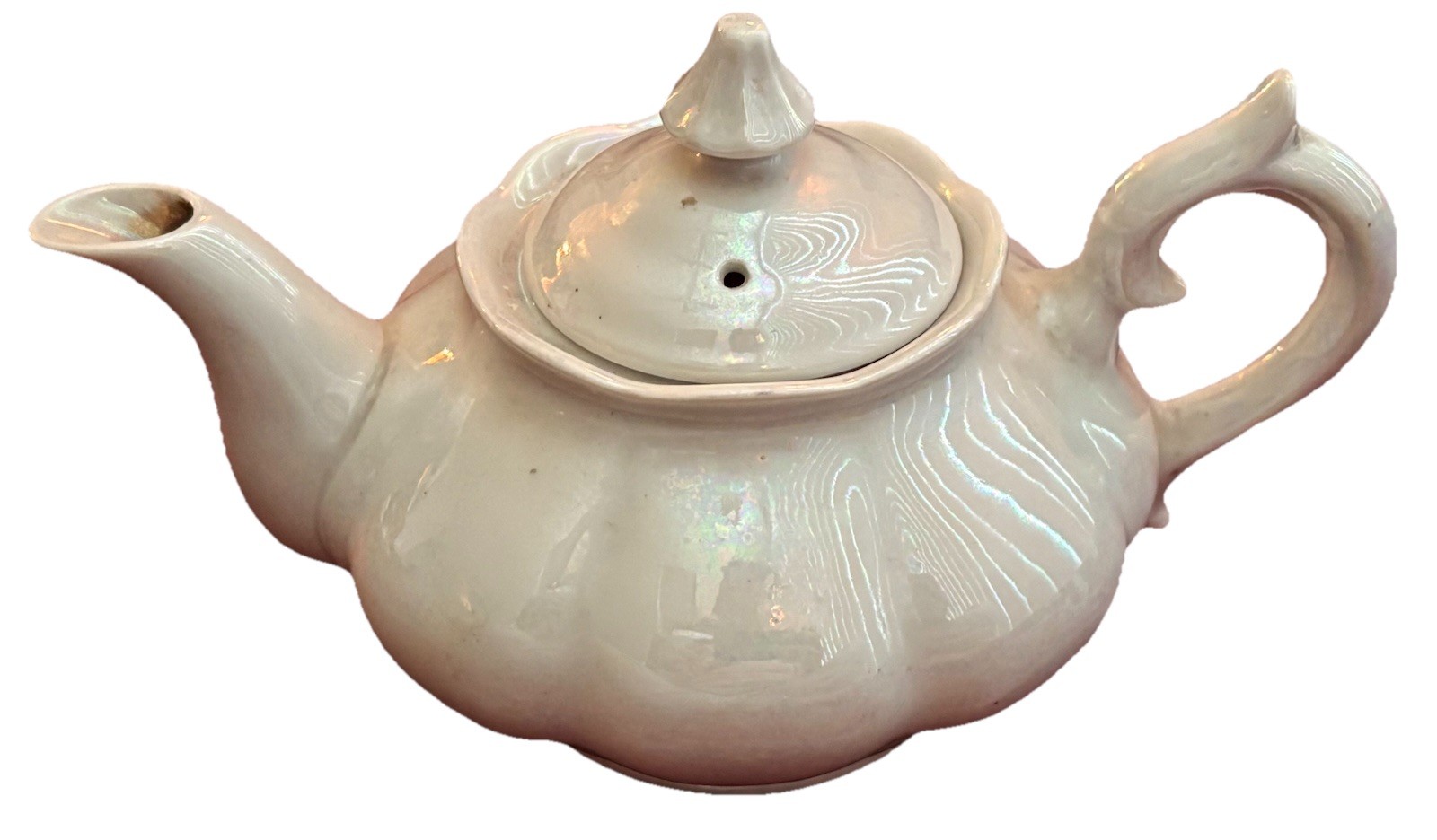 Vtg Limited Edition Saji White Iridescent Teapot Made in Japan Fancy China 5/402