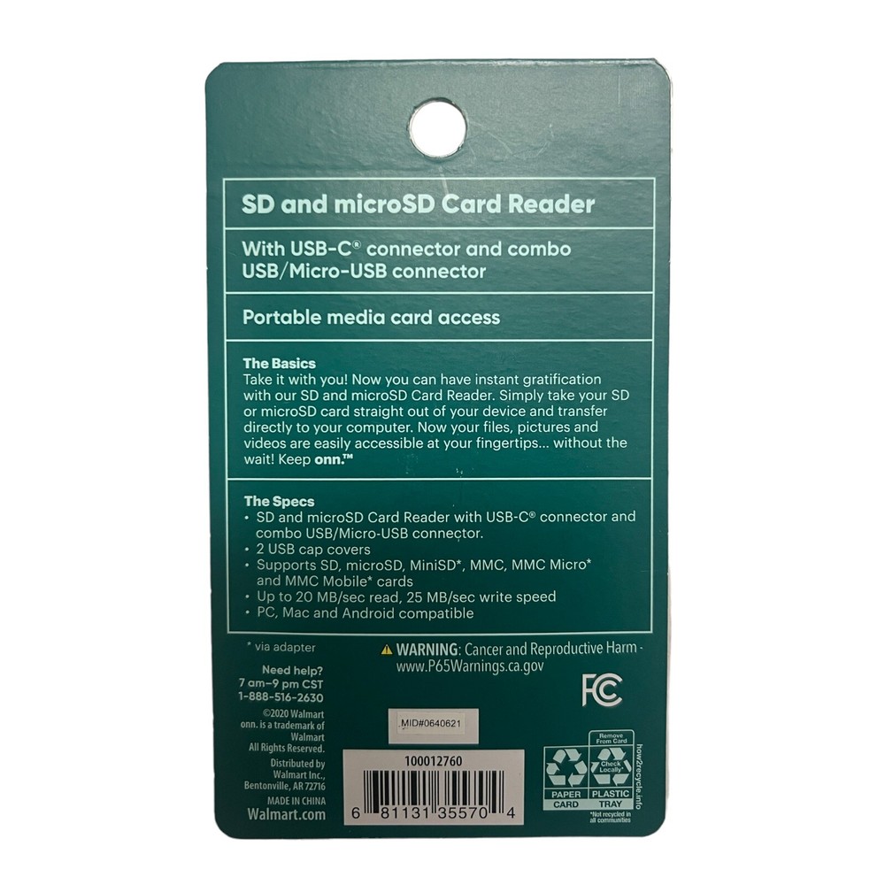 onn SD and microSD card reader