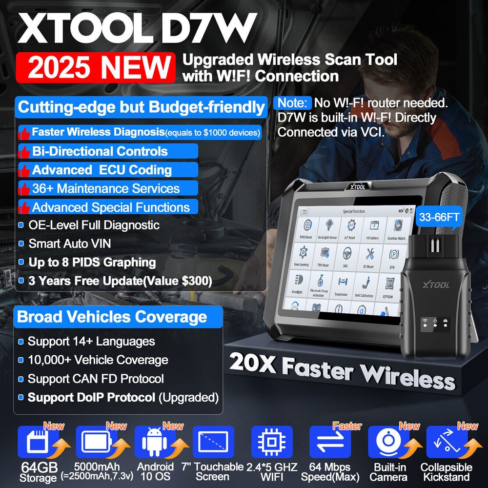 USED XTOOL D7W OBD2 Scanner E.CU Coding Bidirectional Diagnostic Tool DOIP/CANFD