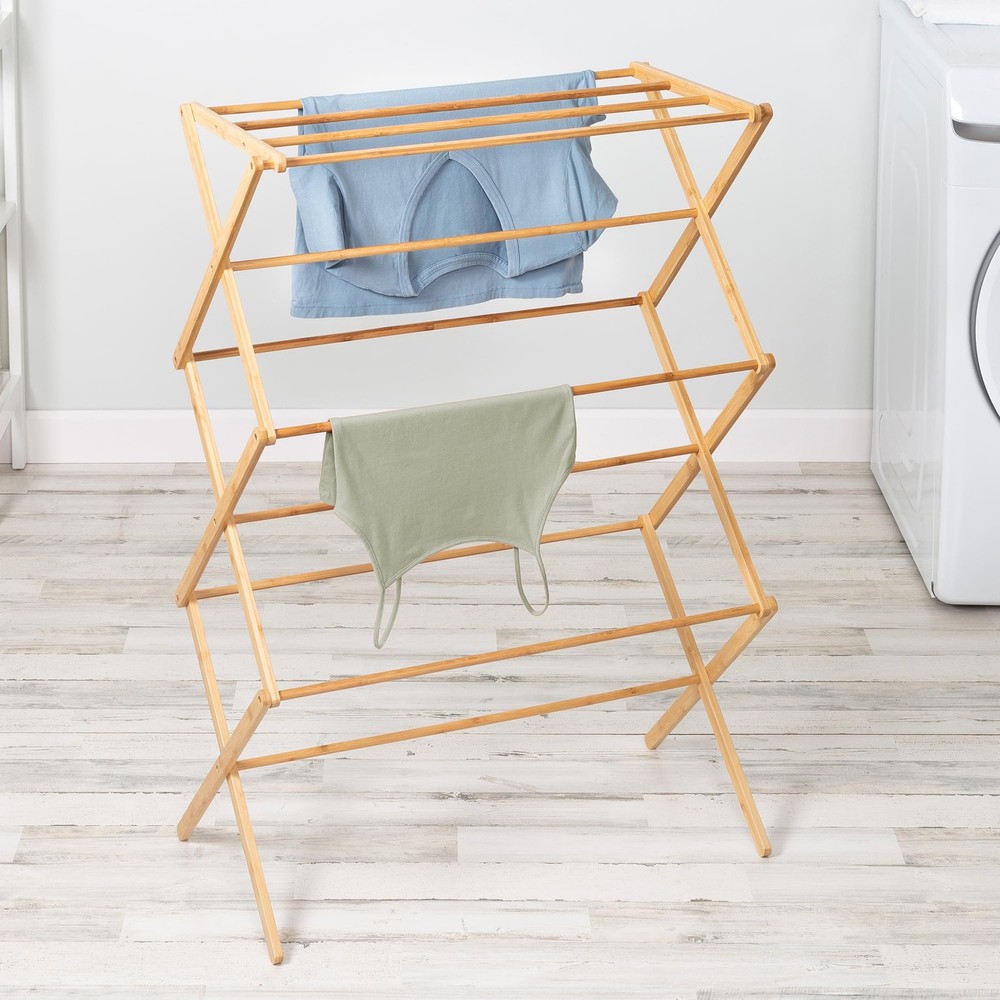 Collapsible Bamboo Drying Rack – Sturdy & Foldable Laundry Drying Rack, Space...