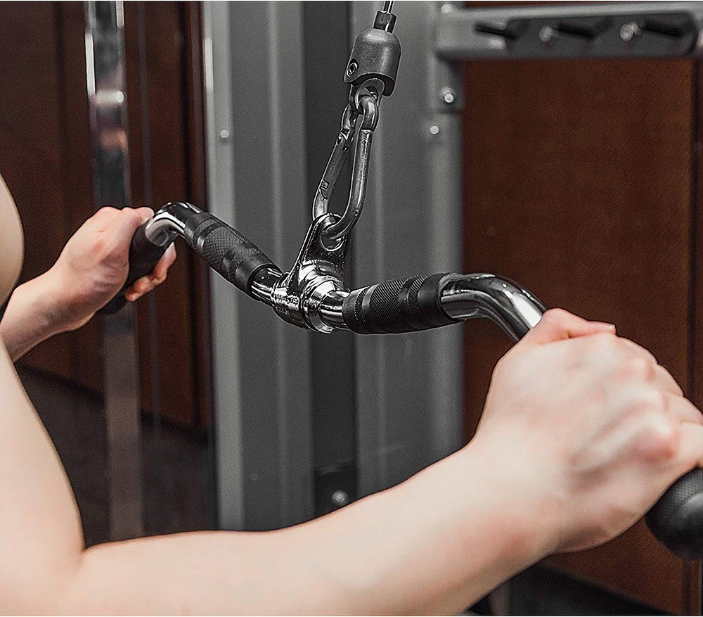 Lat Bar Cable Machine Attachment, Curl Pulldown Bar with Full Rotation and Ru...
