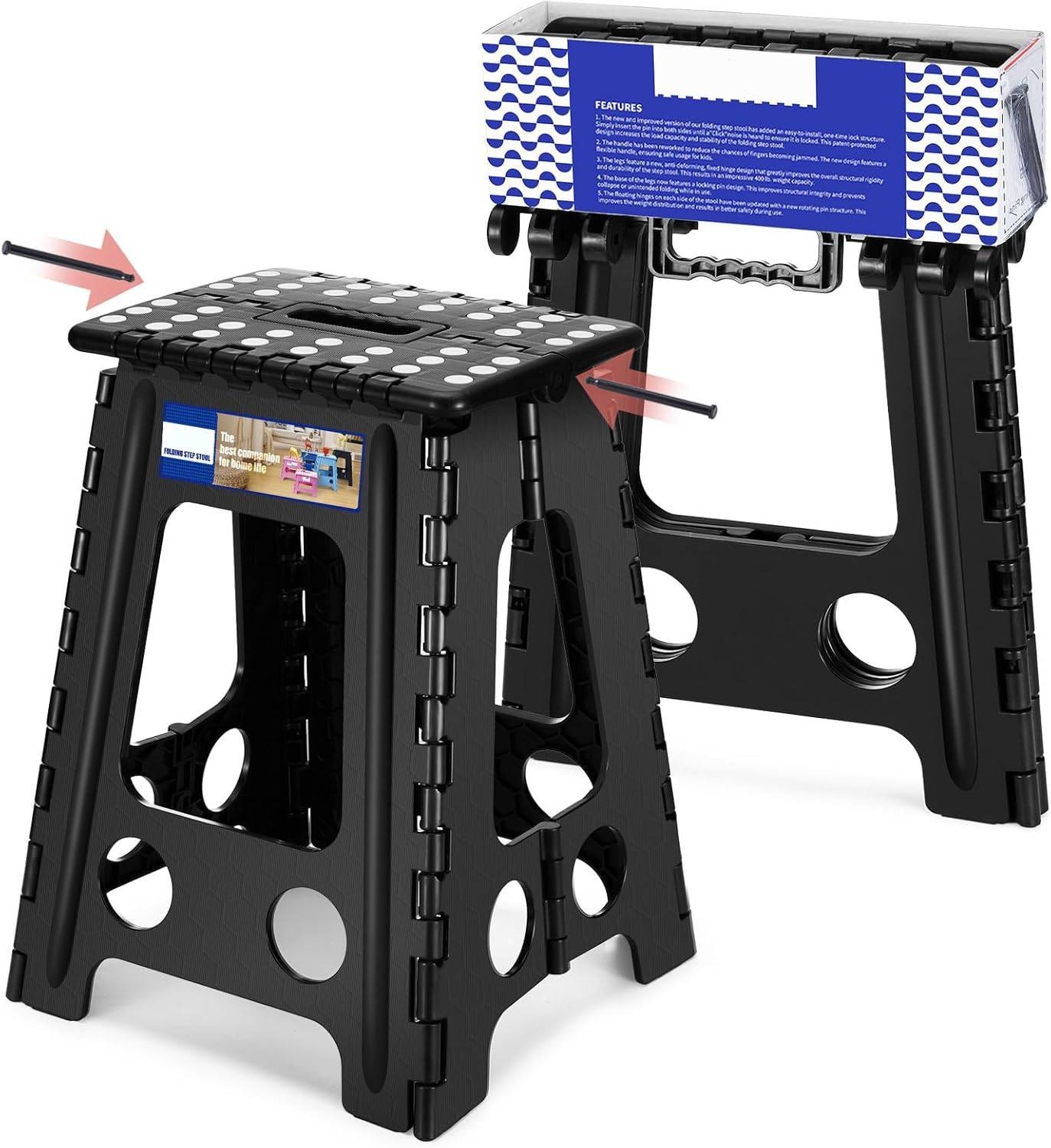 Folding Step Stool Plastic Foldable Stools Upgraded Lock Version 11" 16" 17.5"