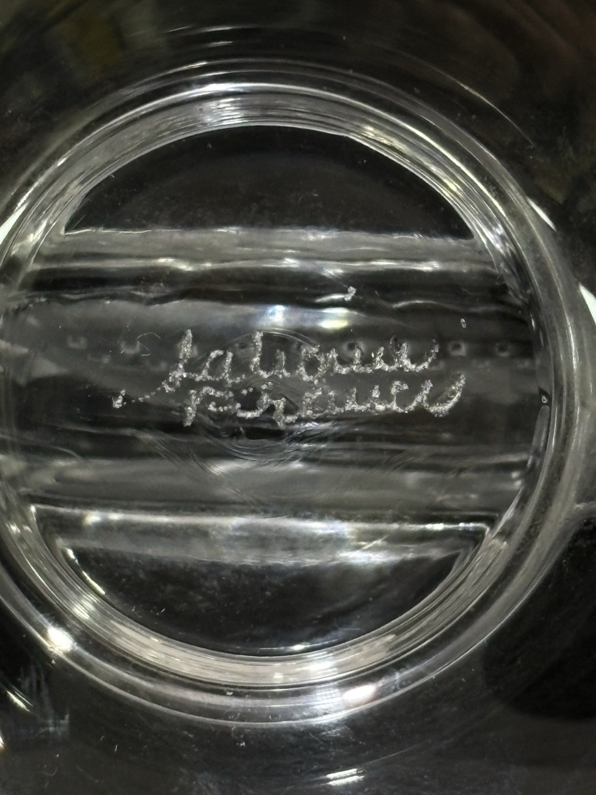 Vintage Lalique France Crystal Ship Etched Trinket Ring Dish Holder Pin Tray